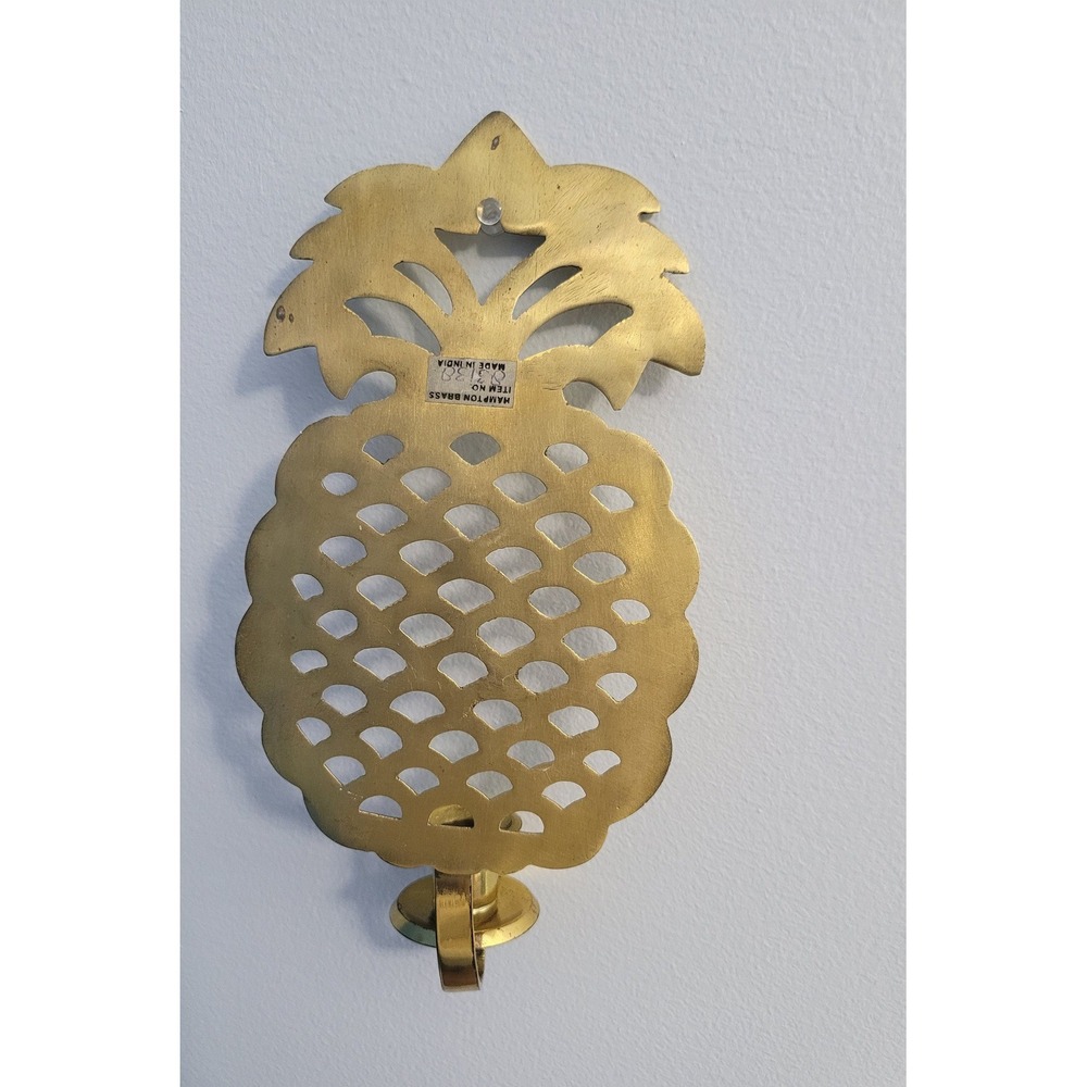 Vintage Heavy Brass Pineapple Wall Sconce Candle Holders 10"